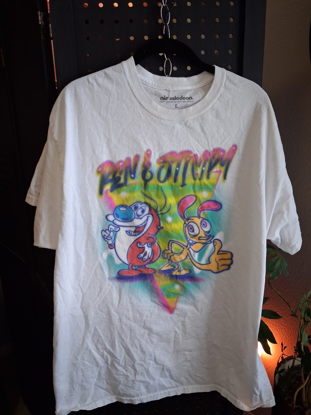 Nickelodeon White T-Shirt with Multicolor Ren & Stimpy Graphic